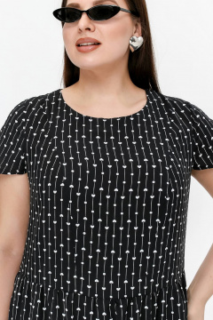 Платье из штапеля с кулиской и разрезами для лета La rouge 5460 черный-(сердечки) - фото 4