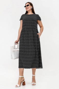 Платье из штапеля с кулиской и разрезами для лета La rouge 5460 черный-(сердечки) - фото 1