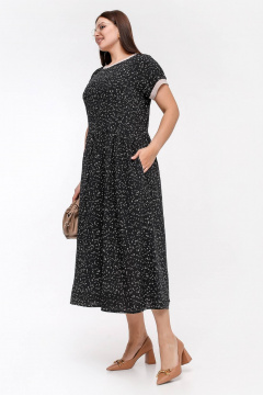 Платье из штапеля с разрезом и карманами для летних дней La rouge 5454 черно-бежевый-набивной - фото 2