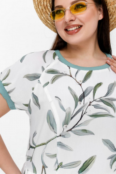 Летнее платье трапециевидного силуэта из набивного штапеля La rouge 5454 белый-(веточки) - фото 5