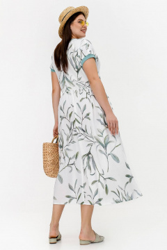 Летнее платье трапециевидного силуэта из набивного штапеля La rouge 5454 белый-(веточки) - фото 4