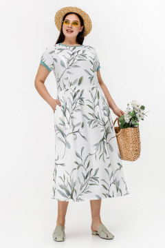 Летнее платье трапециевидного силуэта из набивного штапеля La rouge 5454 белый-(веточки) - фото 2