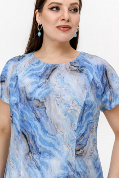 Платье реглан из штапеля с разрезом и застежкой La rouge 5462 голубой-набивной - фото 4