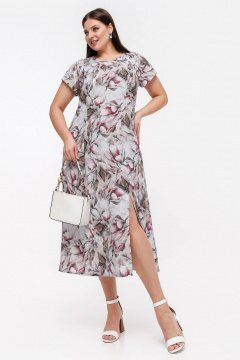 Платье реглан из штапеля с шлицей и застежкой на кнопки La rouge 5462 розы-акварель - фото 1