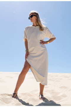 Летнее платье прямого силуэта с высоким вырезом и поясом SILVERSPICE S-5421 - фото 3