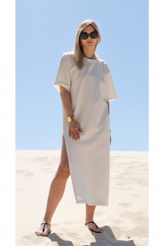 Летнее платье прямого силуэта с высоким вырезом и поясом SILVERSPICE S-5421 - фото 1