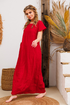 Леновое платье с накладными карманами и крылышками АМУЛЕТ 9724 красный - фото 4