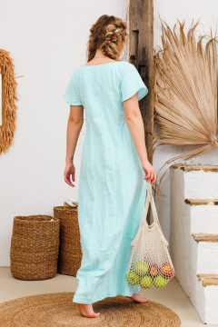 Бирюзовое платье из льна с карманами и складками АМУЛЕТ 9724 светлая_бирюза - фото 3