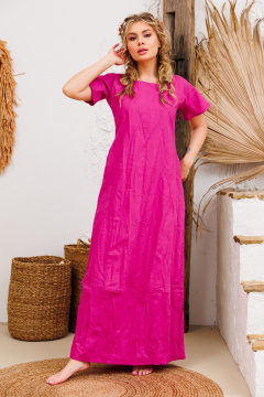 Розовое платье из льна с карманами и внутренней складкой АМУЛЕТ 9724 фуксия - фото 1