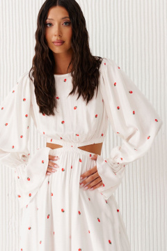 Платье полуприлегающего кроя из белого текстиля с ягодным принтом ANNETE A3574 - фото 5