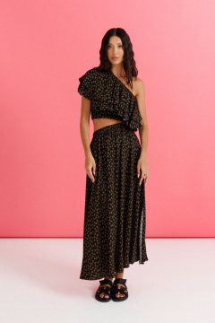 Платье с открытым плечом из вискозы с цветочным принтом ANNETE A3575 - фото 1