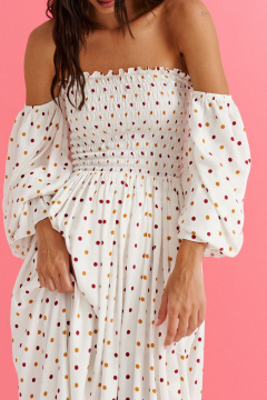 Платье с открытыми плечами из вискозы с горошком ANNETE A3576 - фото 4