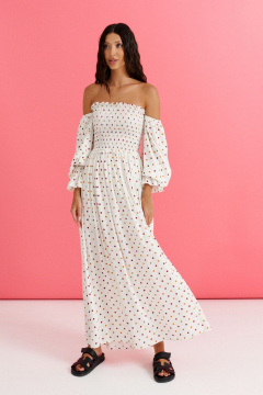 Платье с открытыми плечами из вискозы с горошком ANNETE A3576 - фото 1