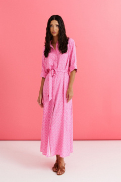 Платье прямого кроя из розовой вискозы с цветочным принтом ANNETE A3578 - фото 1