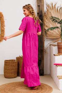 Платье летнее из льна и текстиля с сборками АМУЛЕТ 9735 фуксия - фото 3