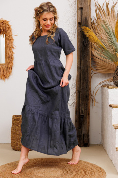 Платье серое летнее из льна и текстиля АМУЛЕТ 9735 графит - фото 3