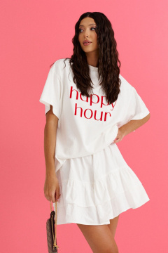 Белая футболка из трикотажа с акцентной надписью ANNETE A928/1 - фото 3