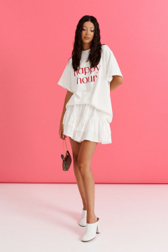 Белая футболка из трикотажа с акцентной надписью ANNETE A928/1 - фото 1