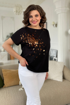 Черная трикотажная футболка с принтом и спущенным плечом Rumoda 2089_кр черный - фото 3