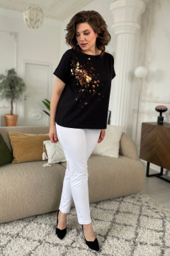 Черная трикотажная футболка с принтом и спущенным плечом Rumoda 2089_кр черный - фото 2