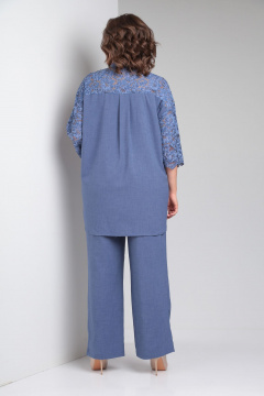 Брючный костюм из льна с кружевными вставками и карманами OVERYOU М147 джинсовый - фото 5