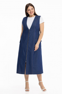 Джинсовый сарафан приталенного силуэта с поясом и карманами Avila 0961 синий - фото 5