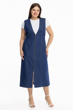 Джинсовый сарафан приталенного силуэта с поясом и карманами Avila 0961 синий - фото 3