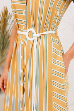 Платье А-силуэта в полоску с поясом и вытачками Мода Юрс 2757 горчица_зеленая полоска - фото 3
