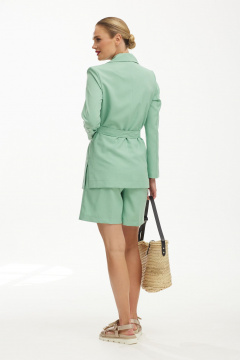 Летний костюм из ткани с шортами и блузой с кружевом Твой имидж 1867 фисташка - фото 2
