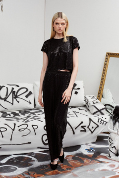 Черные брюки с пайетками из трикотажа для наряда BURVIN 9433-11 - фото 4