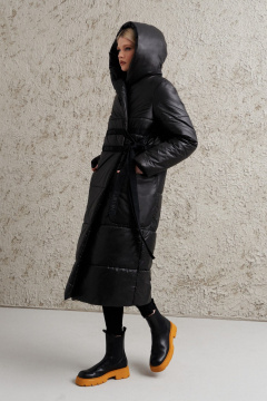 Черное пальто повседневное из плащевой ткани BURVIN 9446-61 - фото 1