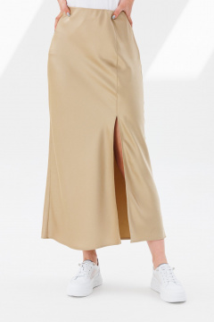 Юбка атласная трапециевидная с разрезом и скрытой резинкой ANIDEN 124-1 бежевый - фото 5