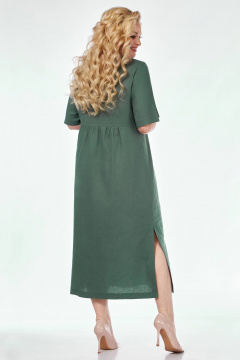 Платье удлиненное летнее из льна с вышивкой и расширением к низу Линия Л Б-2011 темная_мята - фото 4
