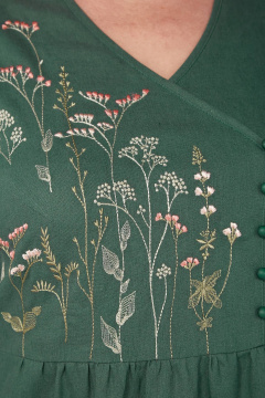 Платье удлиненное летнее из льна с вышивкой и расширением к низу Линия Л Б-2011 темная_мята - фото 2