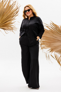 Летний женский костюм из вискозы: блуза и брюки свободного кроя Michel chic 1373 черный - фото 4