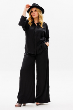 Летний женский костюм из вискозы: блуза и брюки свободного кроя Michel chic 1373 черный - фото 1
