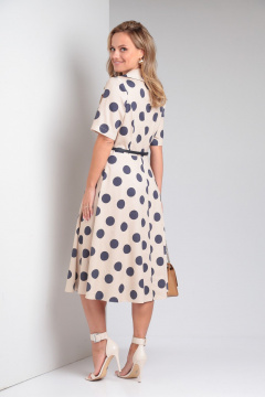 Платье летнее из хлопка с разрезом и поясом AMORI 9796 бежевый - фото 3