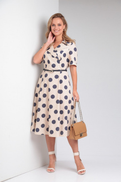 Платье летнее из хлопка с разрезом и поясом AMORI 9796 бежевый - фото 2