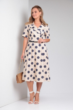 Платье летнее из хлопка с разрезом и поясом AMORI 9796 бежевый - фото 1