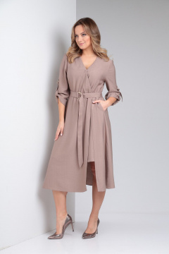 Платье деловое из вискозы с запахом и поясом AMORI 9795 капучино - фото 1