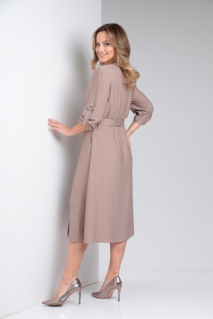 Платье деловое из вискозы с запахом и поясом AMORI 9795 капучино - фото 5