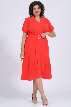 Платье нарядное из текстиля с приталенным силуэтом Пинск-Стиль 150 коралл - фото 3