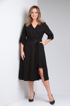 Платье деловое из вискозы с карманами и запахом AMORI 9795 чёрный - фото 3