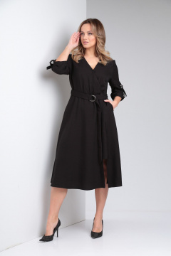Платье деловое из вискозы с карманами и запахом AMORI 9795 чёрный - фото 2