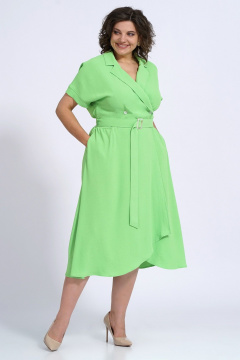 Платье деловое из текстиля с запашком и карманами Пинск-Стиль 150 салатовый - фото 4