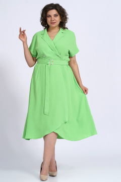 Платье деловое из текстиля с запашком и карманами Пинск-Стиль 150 салатовый - фото 2