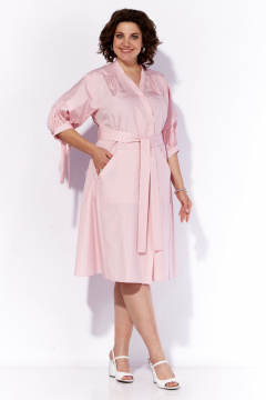 Платье А-силуэта с запахом и приталенным поясом Anna Majewska 1539Pink - фото 2