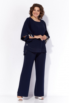 Костюм летний с блузой и широкими полосатыми брюками Anna Majewska А130 темно-синий - фото 2