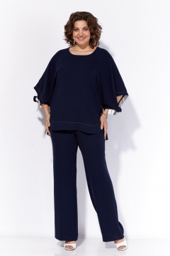 Костюм летний с блузой и широкими полосатыми брюками Anna Majewska А130 темно-синий - фото 1