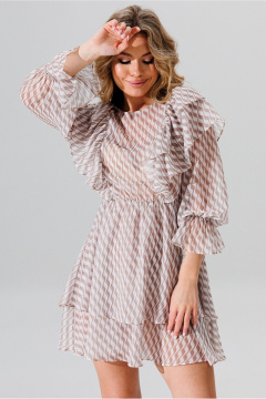 Легкое платье из шифона с воланами и резинкой Faufilure C1653 бежевый - фото 3